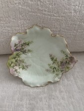  VTG Havilland Limoges France Multi Color Veined Leaf~Floral Trinket Dish Gold  picture