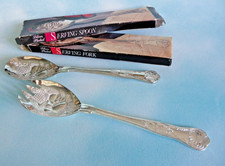 Ornate Silverplated Salad Serving Set Spoon & Fork 8.5