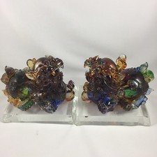 Liuli Crystal Glass Pixiu Pair – Feng Shui Prosperity Ornament collectible 2pcs picture