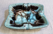 Vintage MCM Ceramic Ashtray Turquoise Brown Drip Glaze Retro Art Pottery Decor picture
