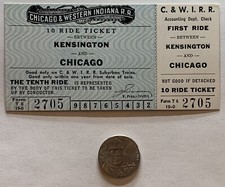 KENSINGTON AND CHICAGO 10 RIDE TICKET C&WI TRAIN BLUE WHITE #2705 FIRST RIDE picture