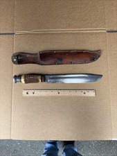 Vtg 15” Lg Art.Ullis Carbon Steel Stag Handle Fix Blade Hunting Knife Tacoma Wa picture