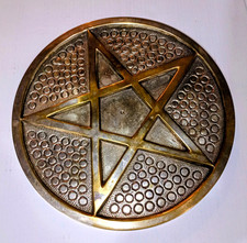 Round Solid Brass With Silver Lining Pentagram/Pentacle Altar Tray 9