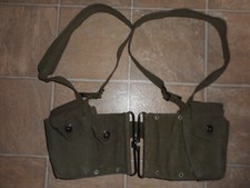 Vintage Belgian army combat belt rig with ammo pouches and suspenders  picture