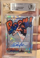 Charlie Sheen 2024 Hits Memorabilia BOOM Silver /99 Signed BGS Auto Wild Thing picture