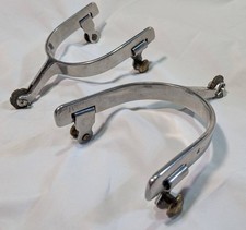 VINTAGE MARKED PAIR OF HANDMADE CROCKETT RENALDE STAINLESS STEEL SPURS picture