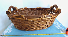 ADORABLE LARGE WICKER RATTAN BASKET WITH WOOD HANDLES picture