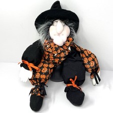 NEW Vintage 90s Halloween Witch Doll Sculpted Face Weighted Shelf Sitter 16” picture