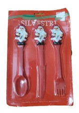 Vintage Silvestri Christmas Santa Plastic Cutlery Fork Spoon Knife picture