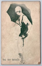 1920s Arcade Exhibit Card The Dry Bather Flapper Woman Swimsuit Umbrella picture