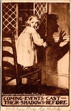Vintage 1908 Scared Small Child & Witch Antique Sepia Halloween Postcard (RARE) picture
