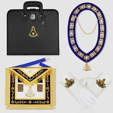 Masonic Past Master Apron Lambskin Emb Apron with Collar, Gloves & Case Set picture