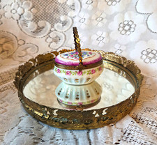 Peint Main Limoges France Hand Painted Porcelain Basket Trinket Box w Handle picture