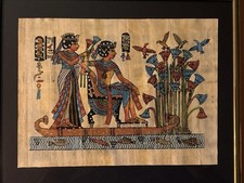 Beautiful Framed Egyptian Papyrus Artwork Pharaoh Nile Scene Birds & Flowers picture