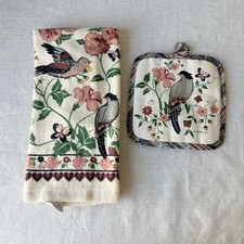 Vintage Franco Bird Floral Kitchen Towel Pot Holder Cottage Granny Retro NWOT picture