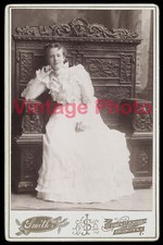 Elegant Young Lady Seated on Elaborately Carved Throne in 1880's Brooklyn NY picture