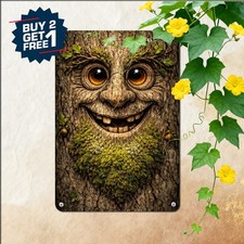 Googly Eyes Tree Face Beard Mustache Sign Retro Forest Lawn Metal Plaque picture