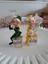 vintage pixie elf figurines ceramic Salt And Pepper With Music Instruments Japan picture