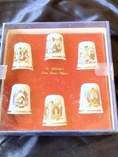 VTG St. George's Fine Bone China British Royal Family Thimbles Set of 6 Boxed picture