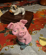 Lot of 3 Ceramic Pink Pig Figurines Piglet & Pig Head Trinket Box Unboxed picture