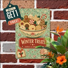Holiday Christmas Cookies Sign Mint Green Floral Kitchen Tin Metal Wall Plaque picture