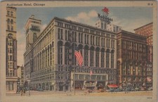 Auditorium Hotel Chicago Illinois IL Mobilgas Sign Downtown Scene Postcard picture