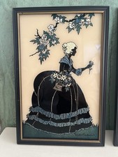 2 Vtg Frederick Silhouette “Old Fashioned Garden” framed wall art Pictures picture