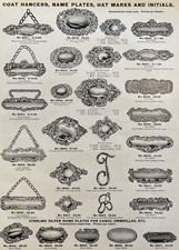 1905 Vintage Illustrated Ad Decorative Sterling Silver Name Plates Key Chains + picture