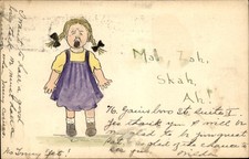Yawning little girl Handmade Hand Drawn c1910 Private Mailing Card bhn picture