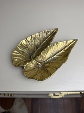 Vintage Virginia Metalcrafters Heavy Brass Leaf Tray Angel Wing Begonia Patina picture