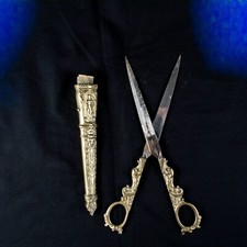 ANTIQUE Handmade Brass Gold Tone Figurine Brass Scissors Size 11.25