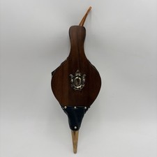 Vintage Fireplace Woodstove Bellows Blower Wood Leather Brass Eagle Crest 16