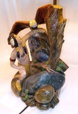 Vintage APSIT BROS. OF CALIF. 1983, Indian & Bald Eagle, Hand Painted Lamp, WORK picture