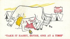 VTG Laff Mechanic Card Risque Humor Cartoon Fort Somethings Cow Pin Up Tracy CA picture