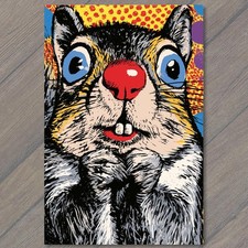 POSTCARD Cartoon Rodent Big Eyes Red Nose Whiskers Colorful Pop Fun Quirky picture