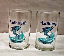 Vtg Anthony’s Fish Grotto San Diego Glasses Set of 2 MCM Marlin Barware 1960s picture