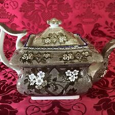 Antique Stubbs or Spode Pearlware Brown Transferware Tea Pot Staffordshire picture