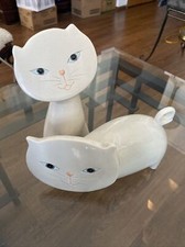 VTG MCM Porcelain Flat Face Cat Set of 2 Unique Figurines picture