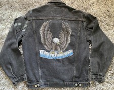 Harley Davidson 1987 Denim Jacket Size Small Eagle USA 80s Vintage Faded Biker picture