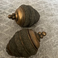 2 Vintage  Art Deco Egg Shaped Trinket Box With  Lid Bronze picture