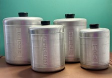 VTG Mid-Century Brushed Aluminum Canister Set Of 4 With Lids picture