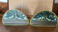 ANTIQUE  ARTS & CRAFTS Painted Bookends Unique Tree Design picture