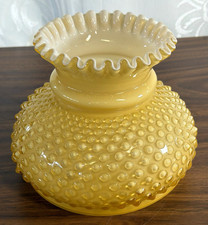 Vintage Amber Honey Hobnail Lamp Shade Ruffle Rim Hurricane Encased Milk Glass picture