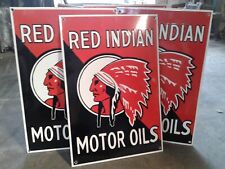 PORCELAIN RED INDIAN ENAMEL SIGN 24X14 INCHES LOT OF 3 picture