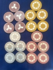 20 Vintage Antique Inlaid Clay Poker Chips picture