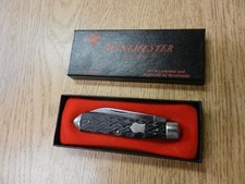 1987 Winchester 2857 Tear Drop Pocket Knife Black Jigged Bone Incorrect Lid  picture