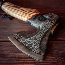 Custom Forged Handmade Viking Hatchet Knife 13” – Carbon Steel Camping Axe picture