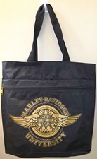 Vintage 2003 Harley-Davidson University Tote Bag Black Gold Winged Logo Nylon picture