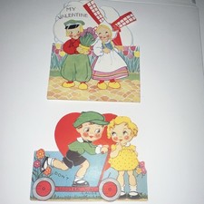 Vintage Valentine’s Day Greeting Cards Lot of 2 Dutch Windmill/Scooter picture