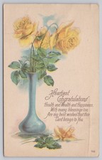 1925 Windsor IL Yellow Roses Vase Floral Congratulations Postcard Mattoon IL picture
